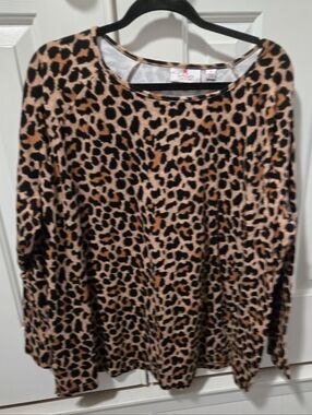 Quacker Factory Leopard Print Long Sleeve Top - Brown & Black, 3X